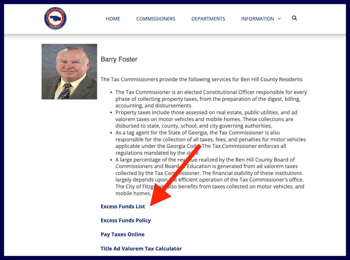 ben hill county excess funds list