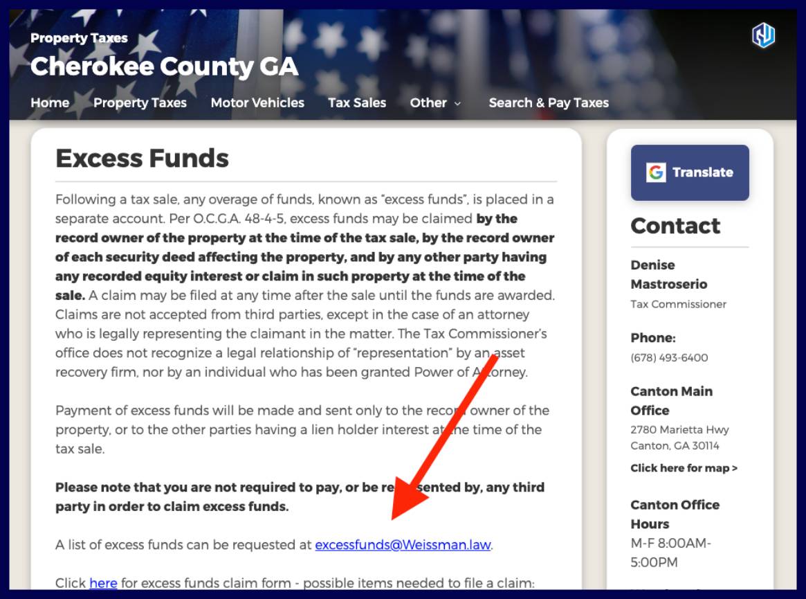 cherokee county excess funds list