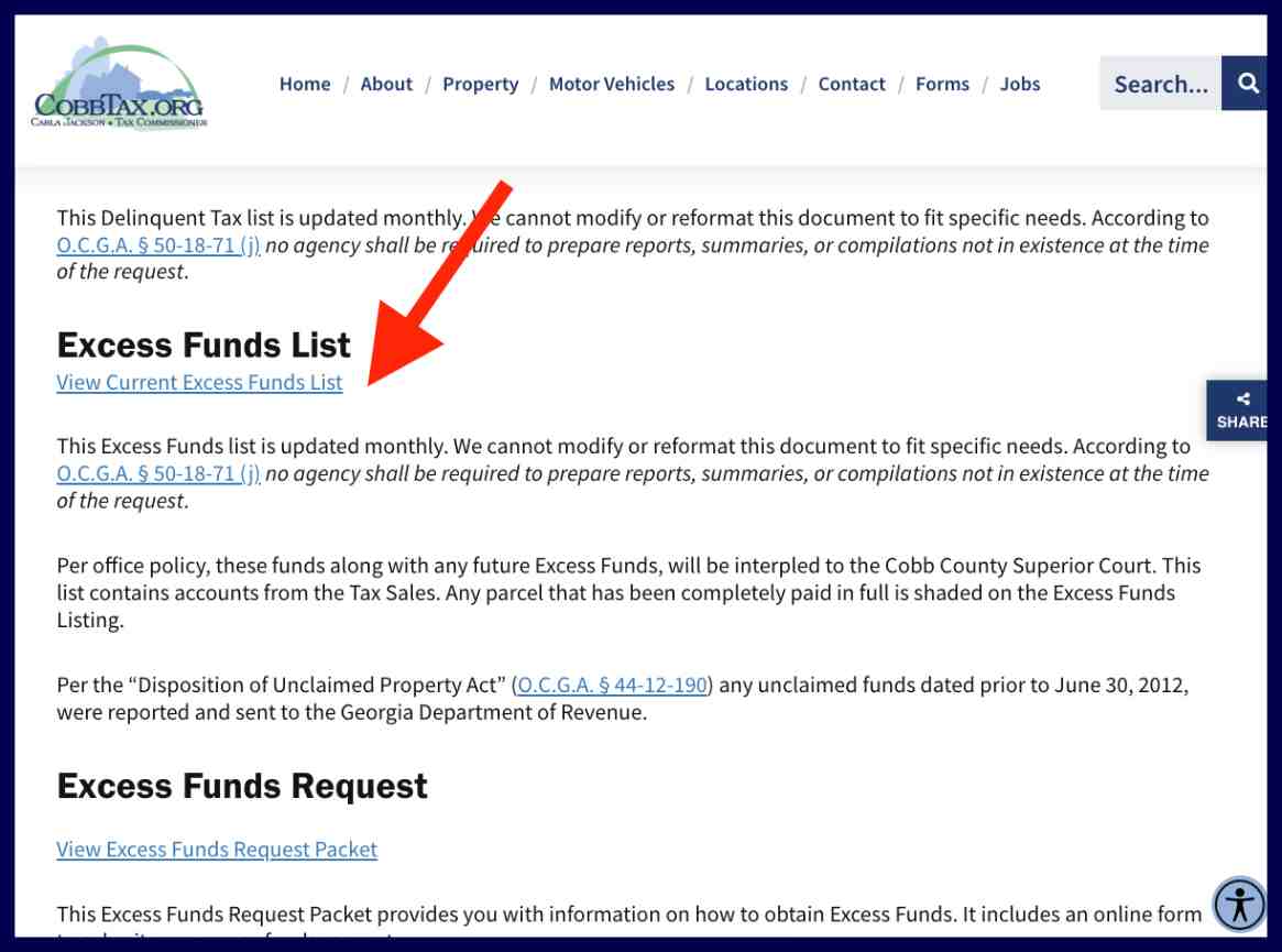 cobb county excess funds list