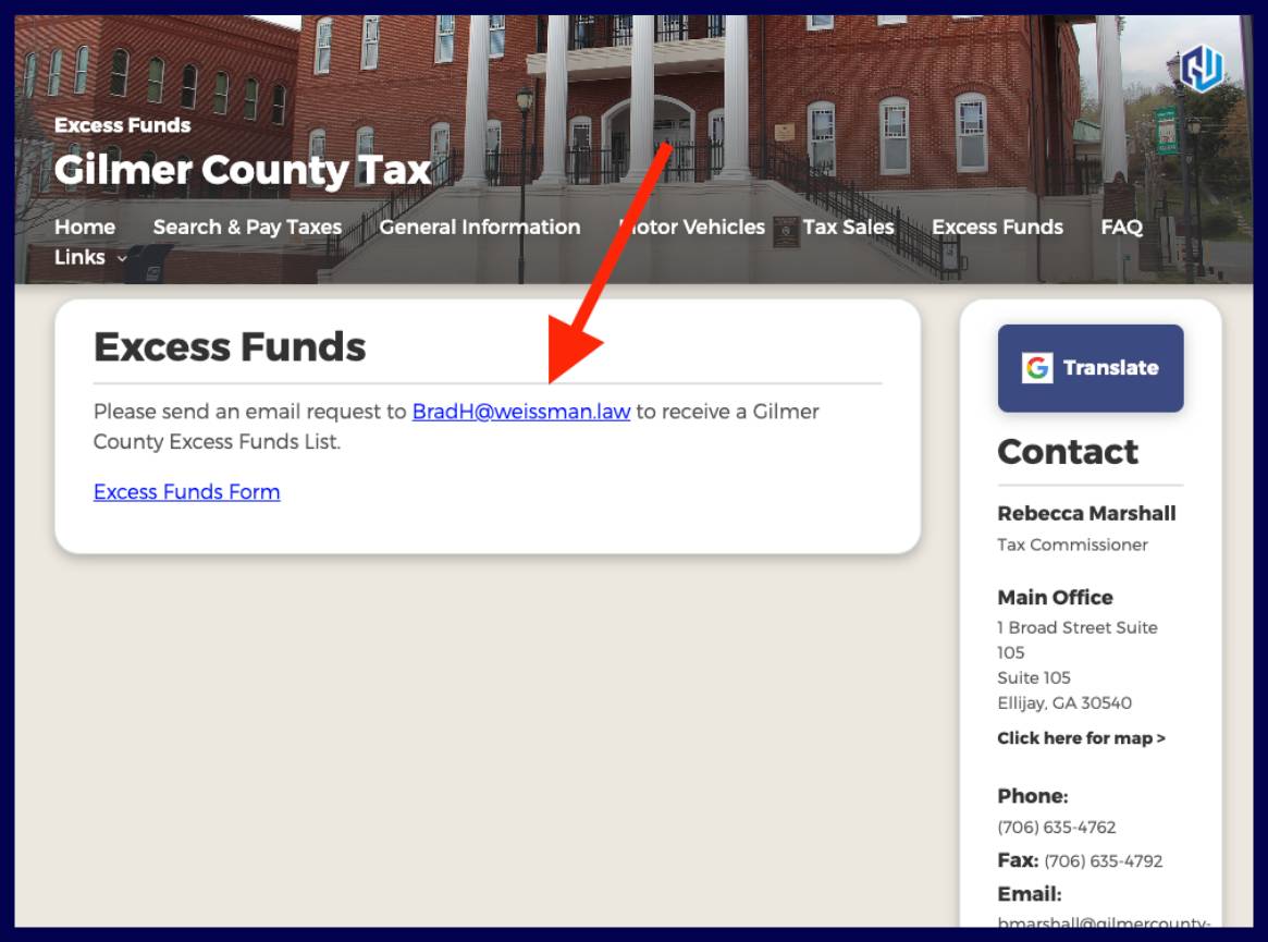 gilmer county excess funds list