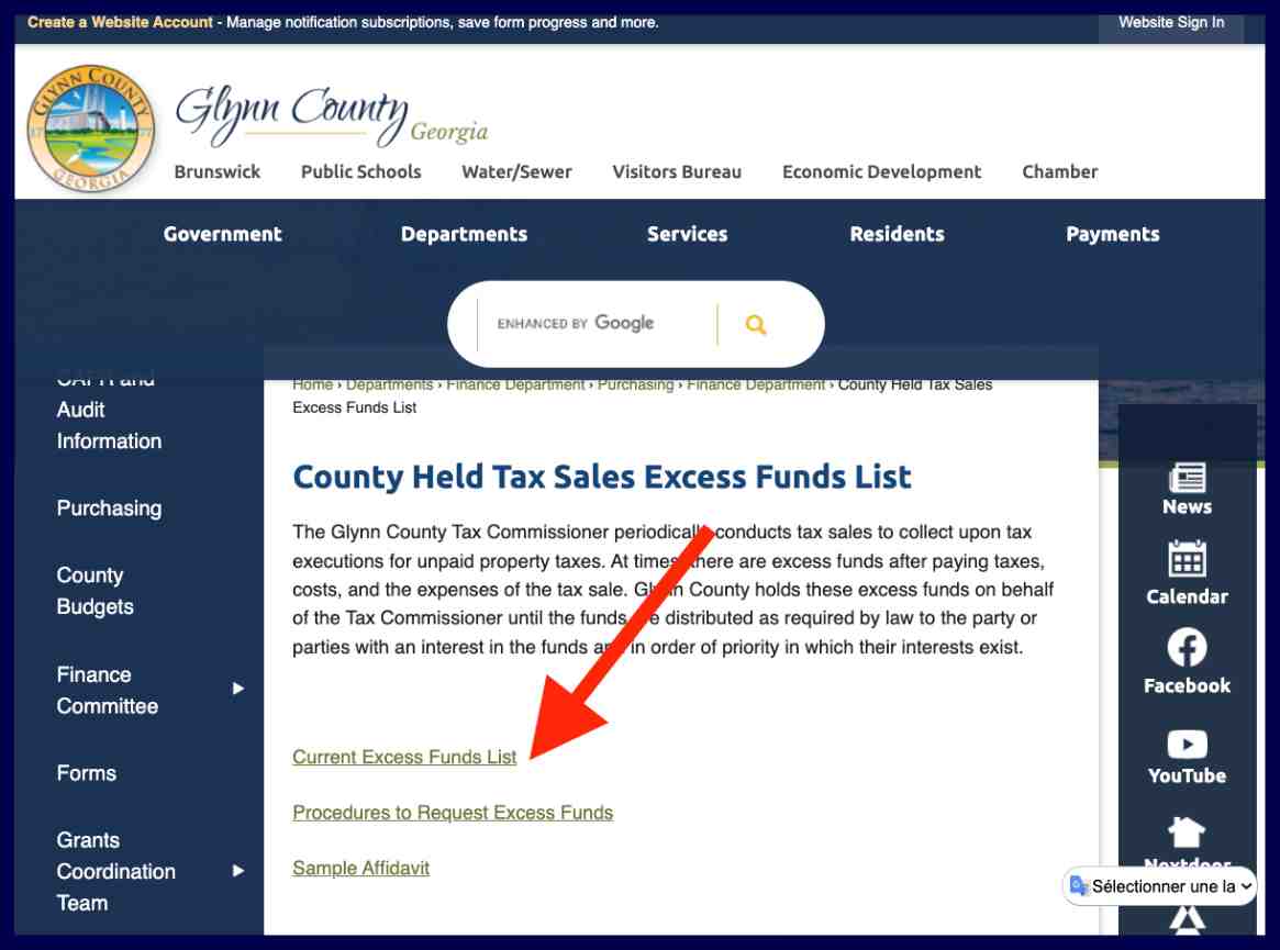 glynn county excess funds list