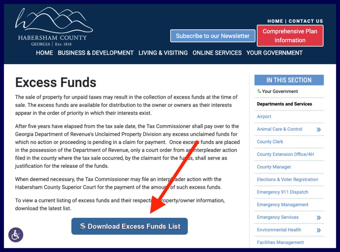 habersham county excess funds list