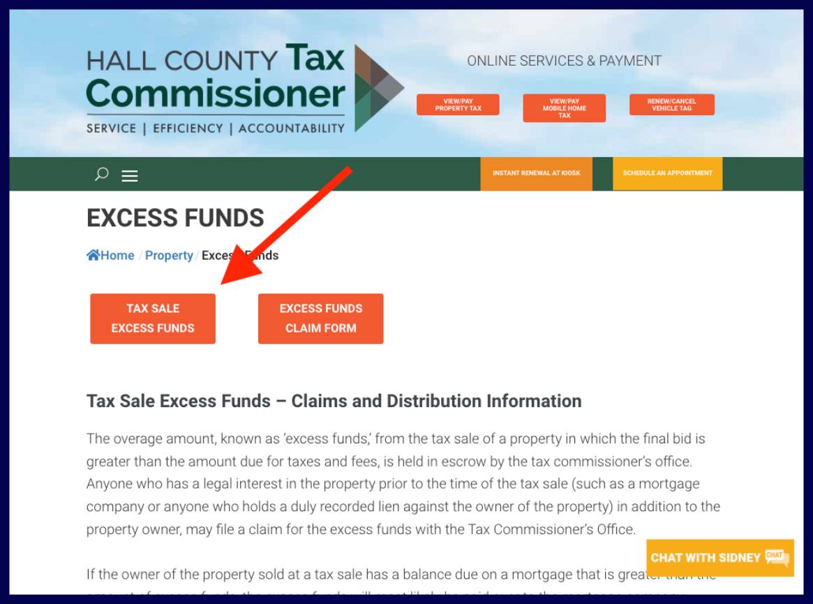 hall county excess funds list