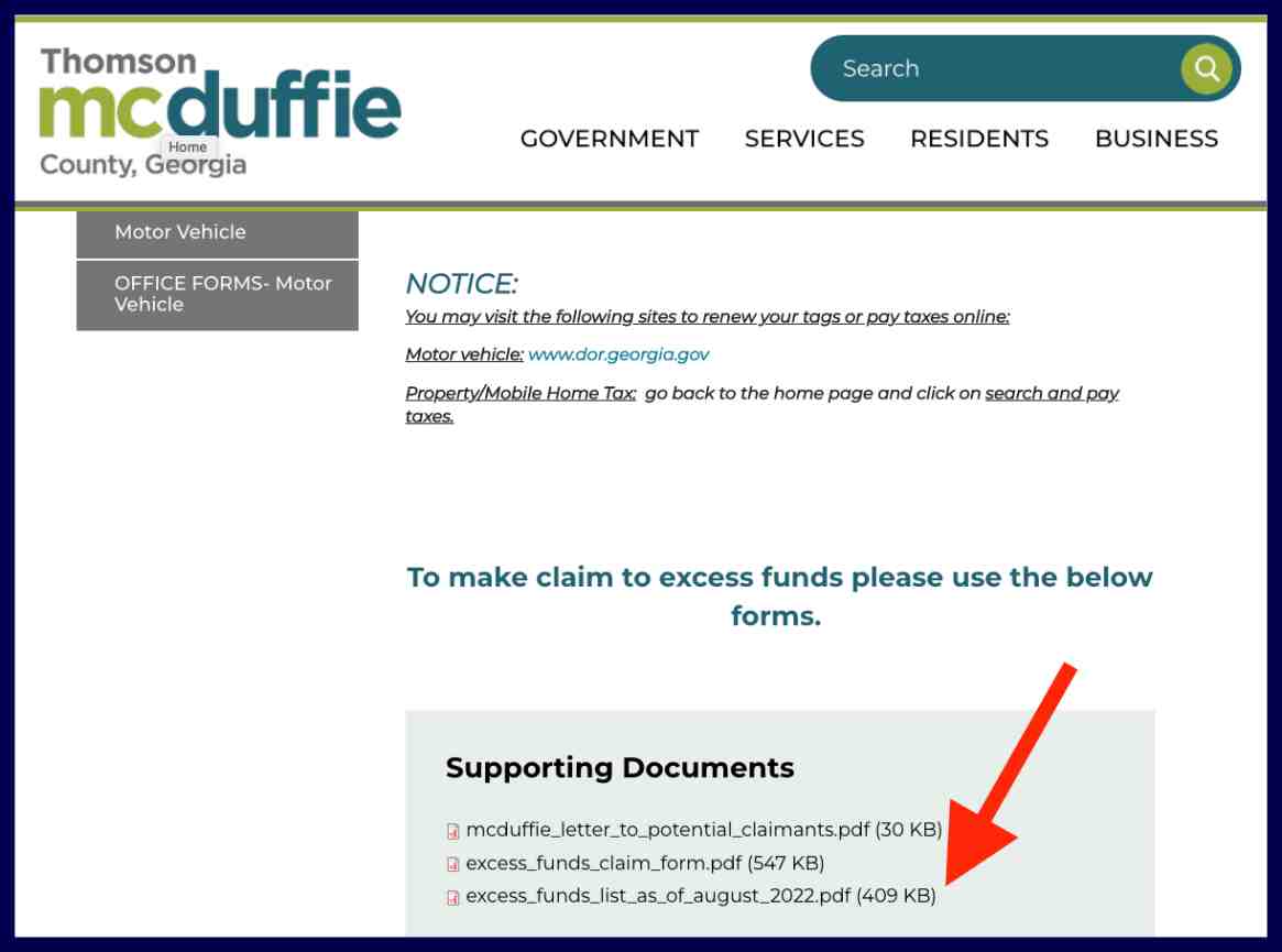 mcduffie county excess funds list
