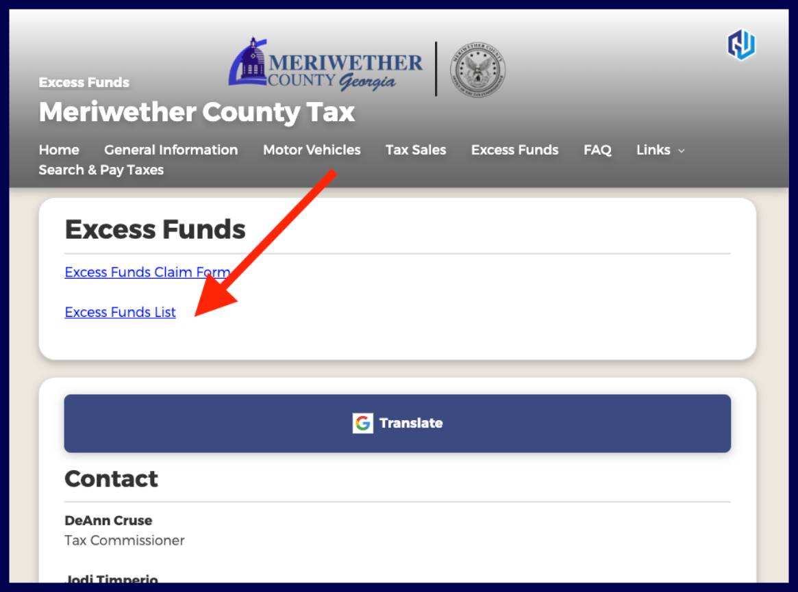 meriwether county excess funds list