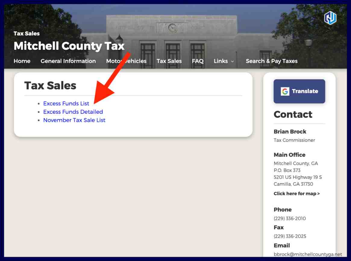mitchell county excess funds list