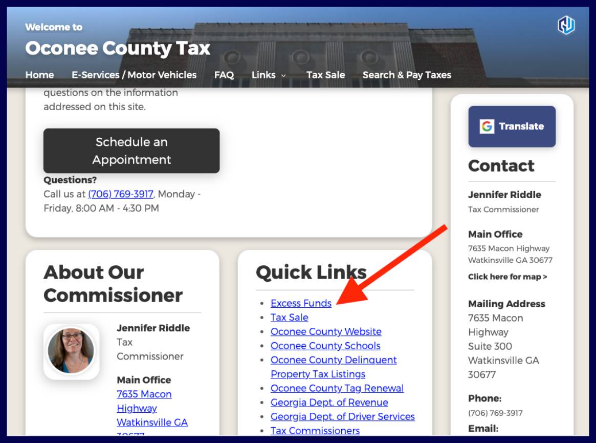 oconee county excess funds list