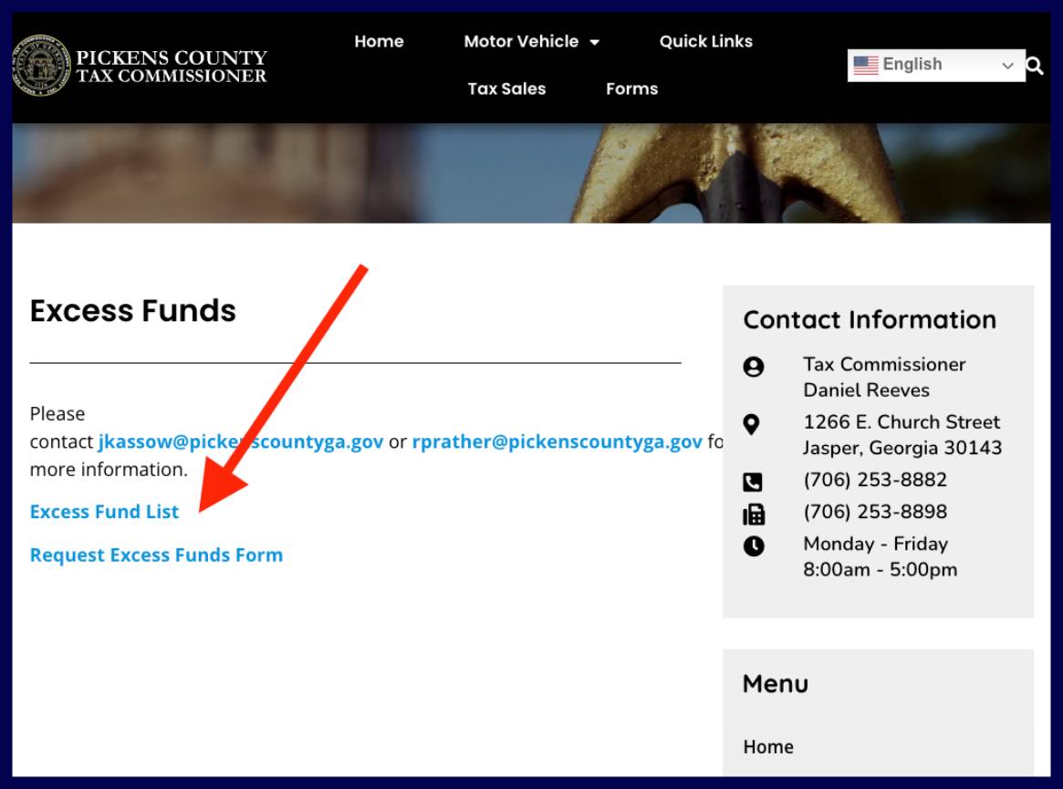 pickens county excess funds list