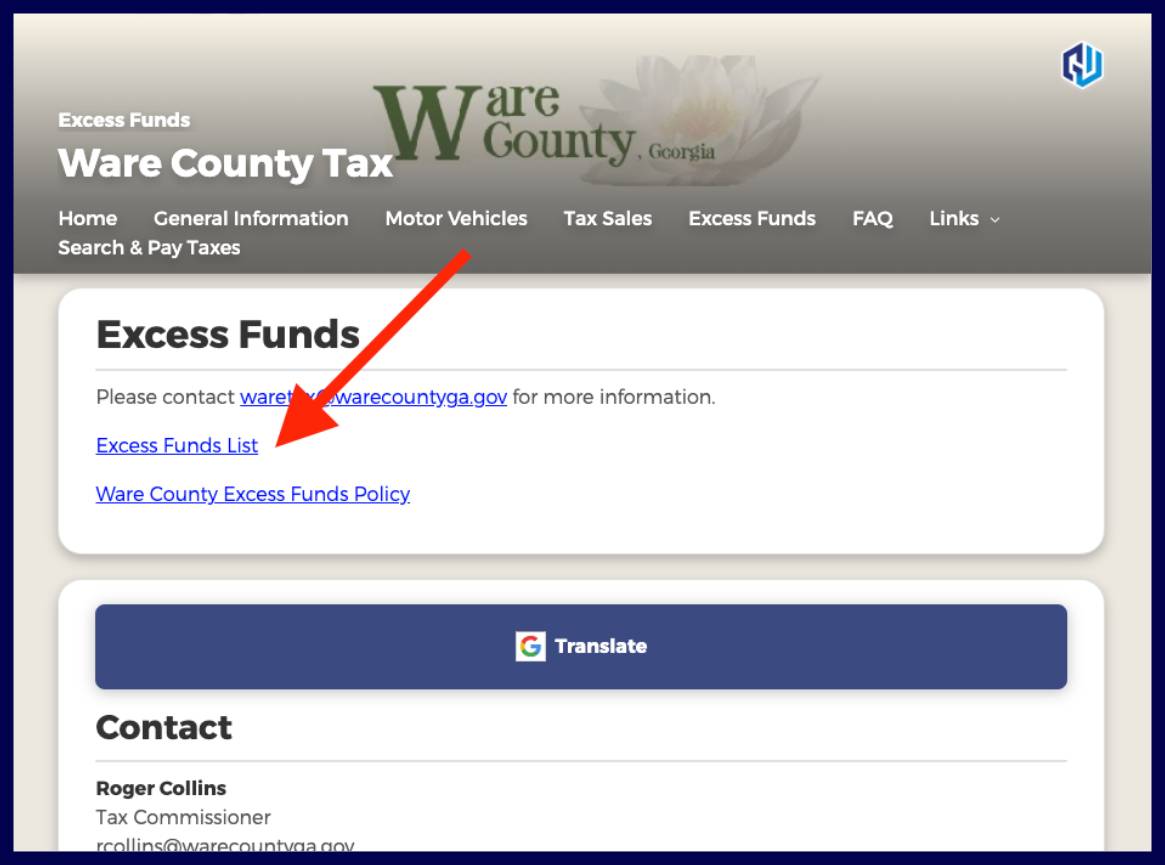 ware county excess funds list