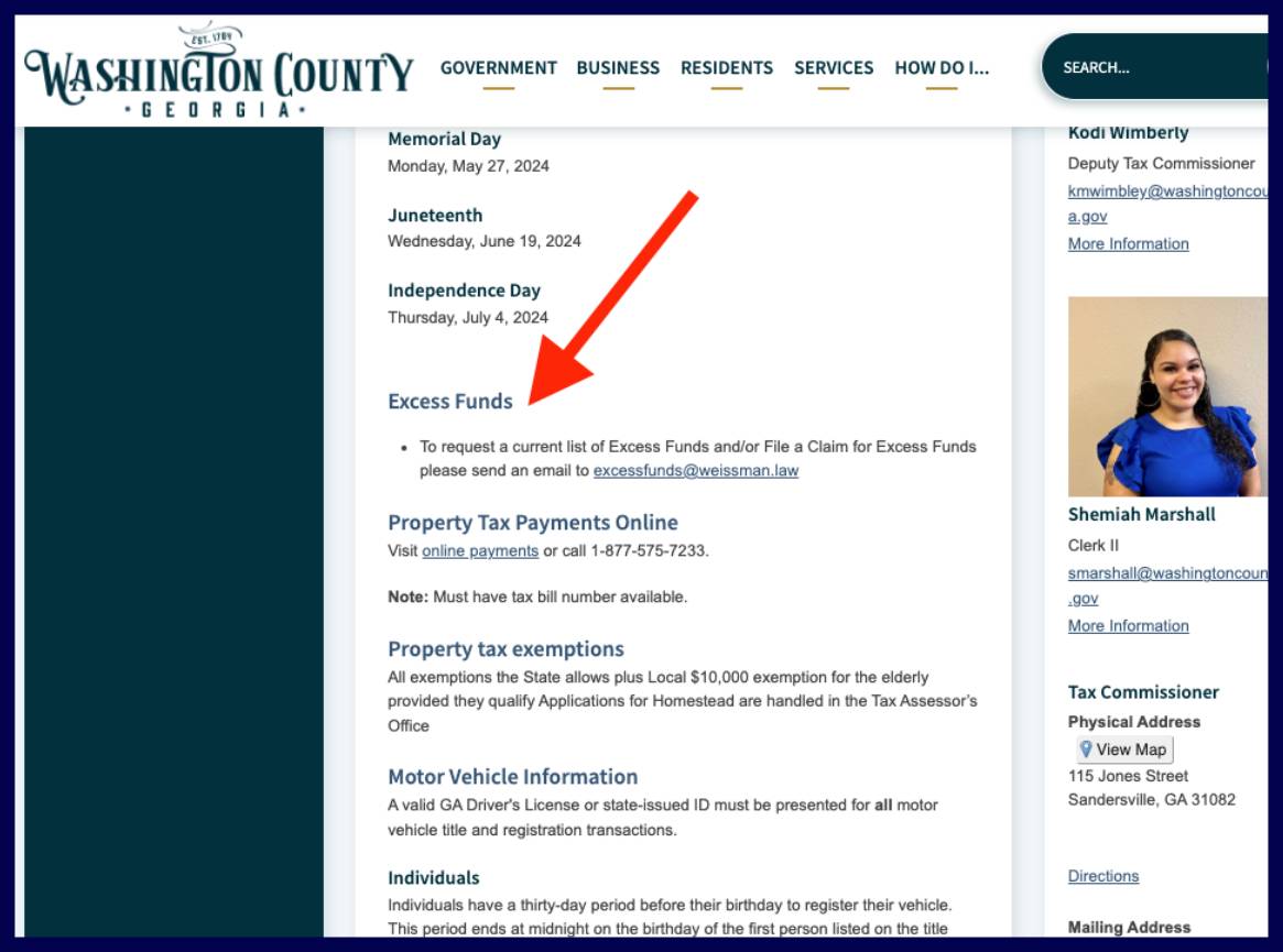 washington county excess funds list